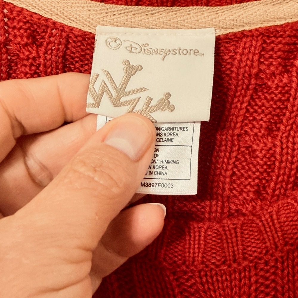 Disney Store Minnie Mouse Red Cable Knit Sweater Winter Snowflake Women XL - Picture 8 of 10